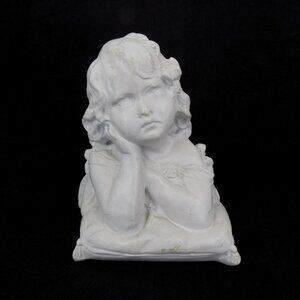 Bust Of A Young Girl On Pillow Free Standing Decoration Vintage White Heavy 6.5"